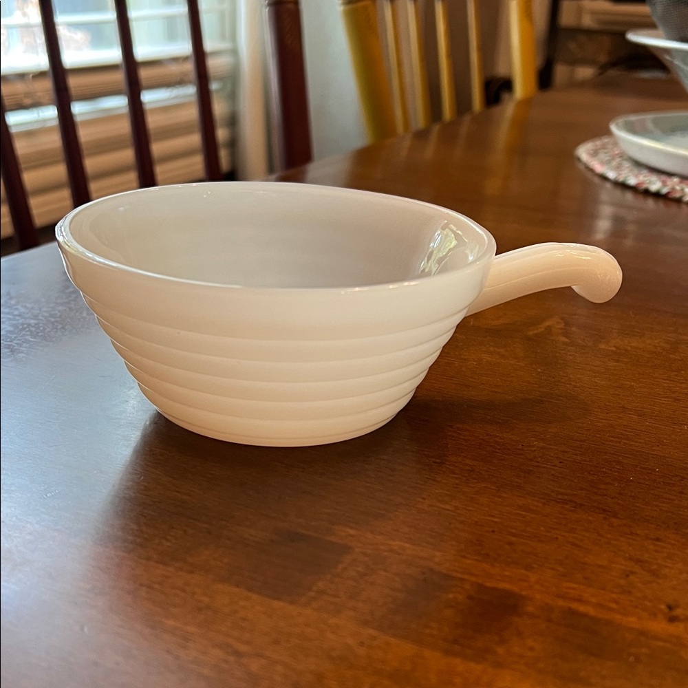 Vintage Fire King White Beehive Soup Bowl With Handle Ovenware 1950s Made In USA